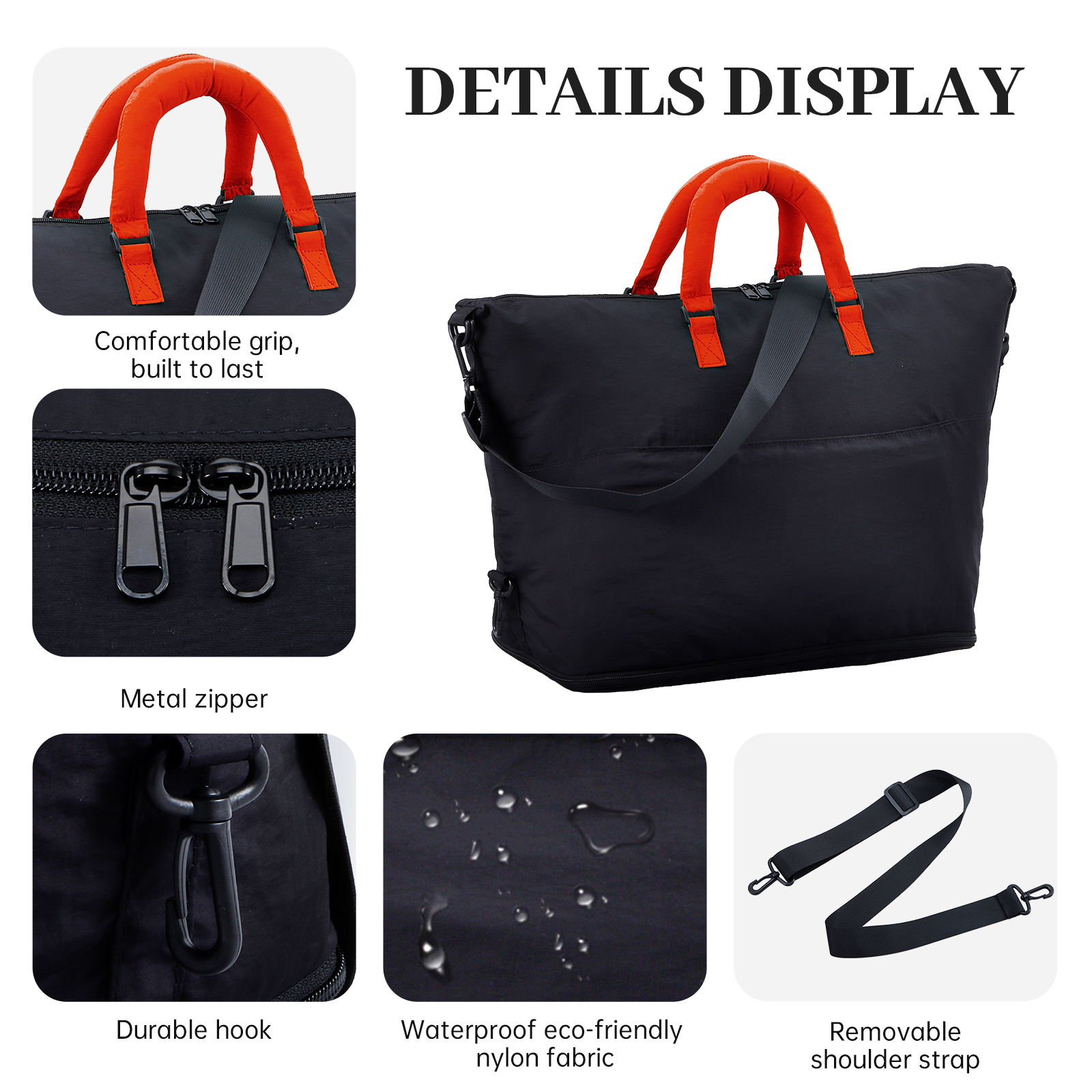 URSOFINE Travel Duffle Bag, Large Capacity Expandable Weekender Bag with Luggage Sleeve, Waterproof Nylon Overnight Bag for Women Men, Gym Bag Hospital Bag with Laptop Pocket