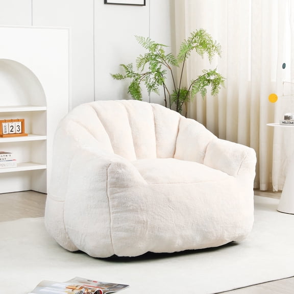 Peispie Plush Lounge Chair for Adults, Cozy Fuzzy Accent Chair with Oversized Seat & Soft Sherpa Upholstery, Comfy Living Room Chair for Bedroom, Reading, Relaxing, White