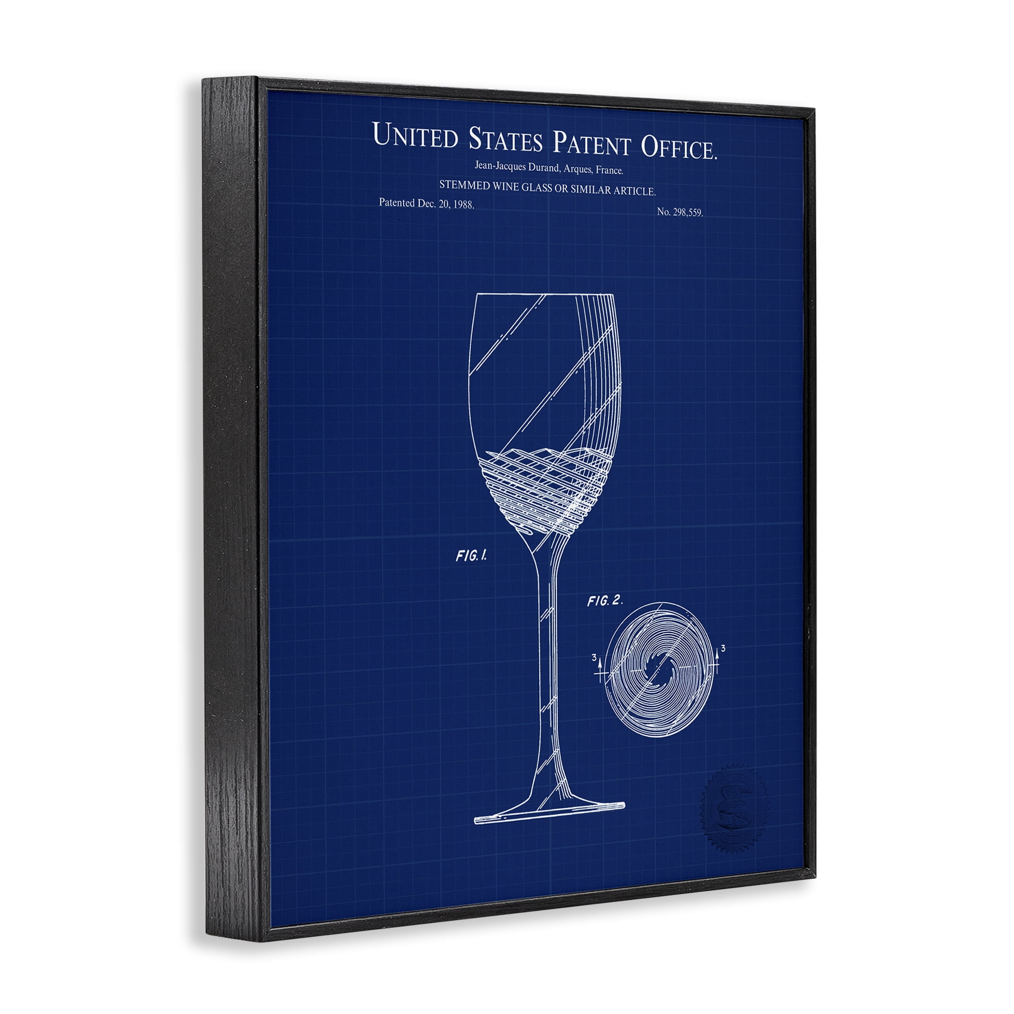 Stupell Industries Wine Glass Blueprint Typography Painting Black Framed Art Print Wall Art, 24 x 30