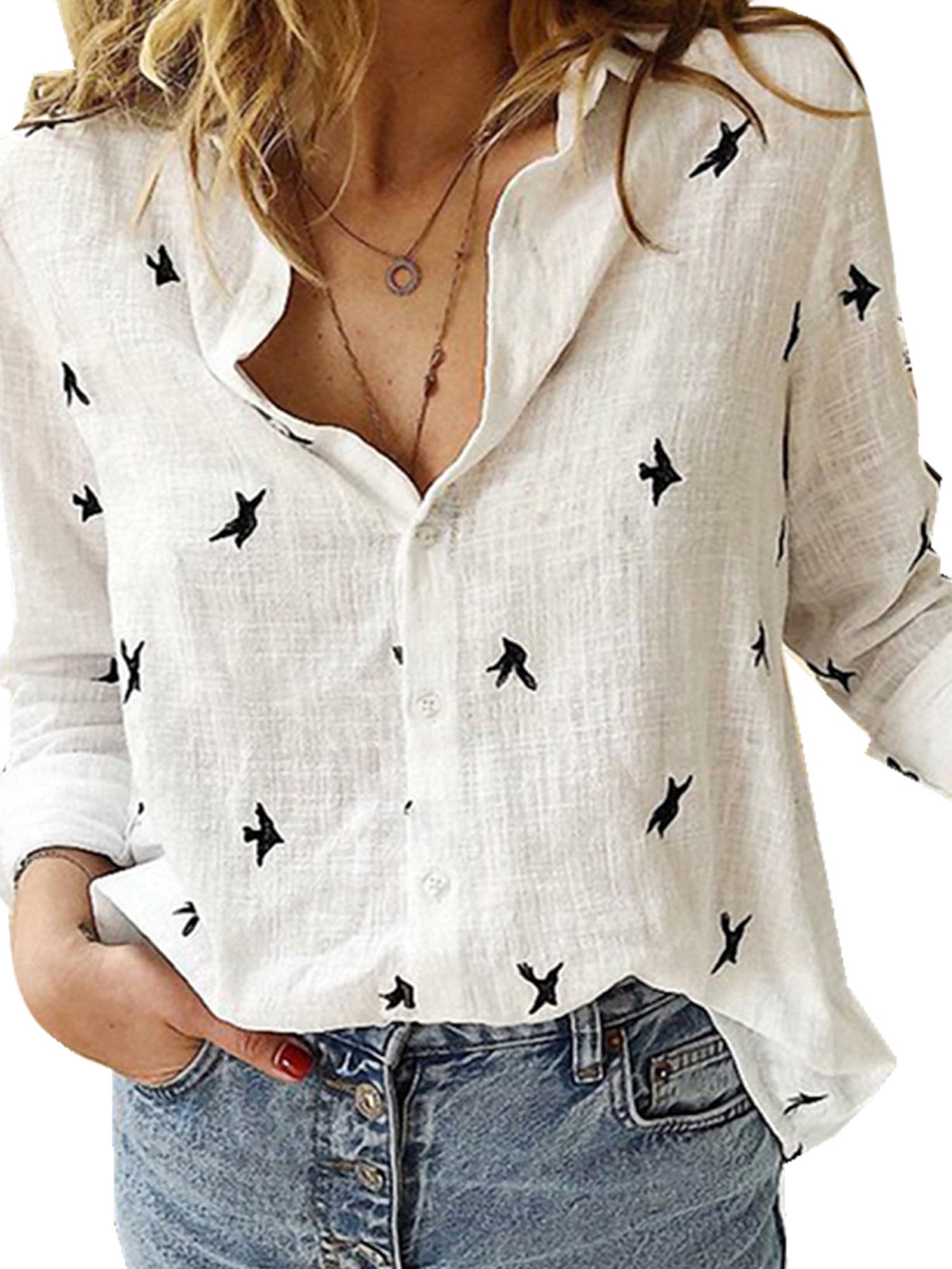 Innerwin Shirts Button Down Ladies Blouse Business Long Sleeve Loose Tops White Black XL