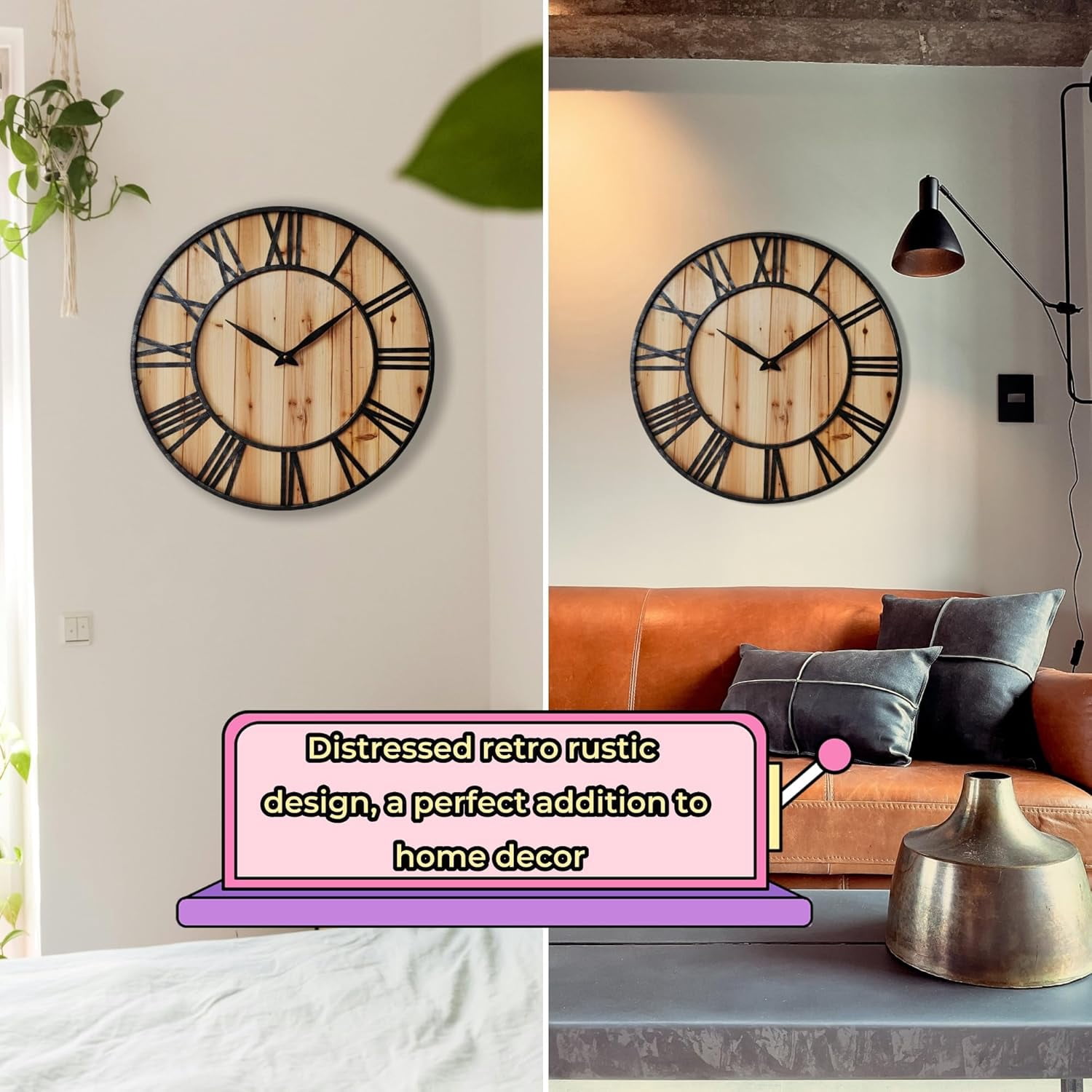 24 Inch Thicken & Heavy Large Metal Wall Clocks for Living Room Decor Large Decorative Clock Oversized,Big Roman Numeral Non Ticking