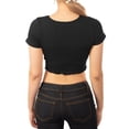 thumbnail image 4 of MixMatchy Women's Sexy Ruched Drawstring Front Short Sleeve V Neck Crop Tee Top, 4 of 5