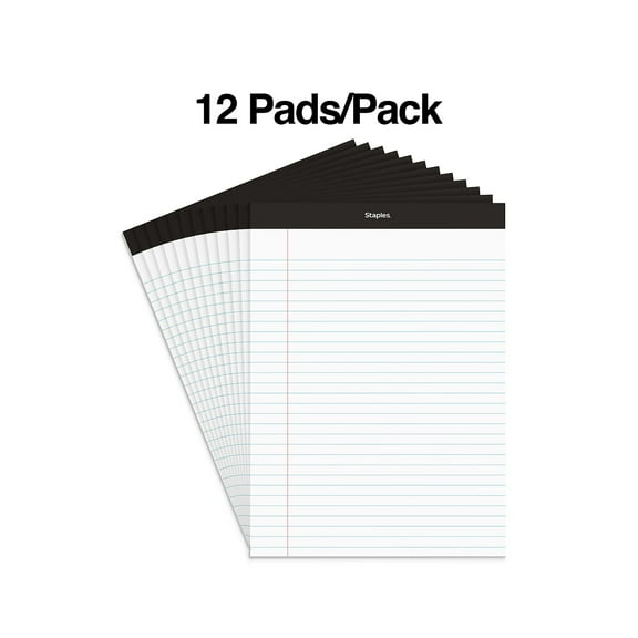 Staples Notepads 8.5" x 11.75" Wide Ruled White 50 Sheets/Pad 24/Carton ST57339M/5733VS
