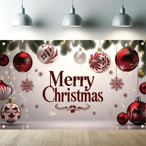 Large Festive Merry Christmas Banner 59x35 Inch Red Outdoor Yard Sign For Home Decoration Indoor Party Photo Booth