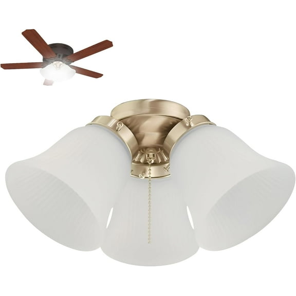 Ciata Modern Ceiling Fan Light Fixture Kit with 3 Frosted Ribbed Glass Bulb Shades and LED Lighting, Energy Efficient, Low Profile Cluster for Bedroom or Living Room - Polished Brass