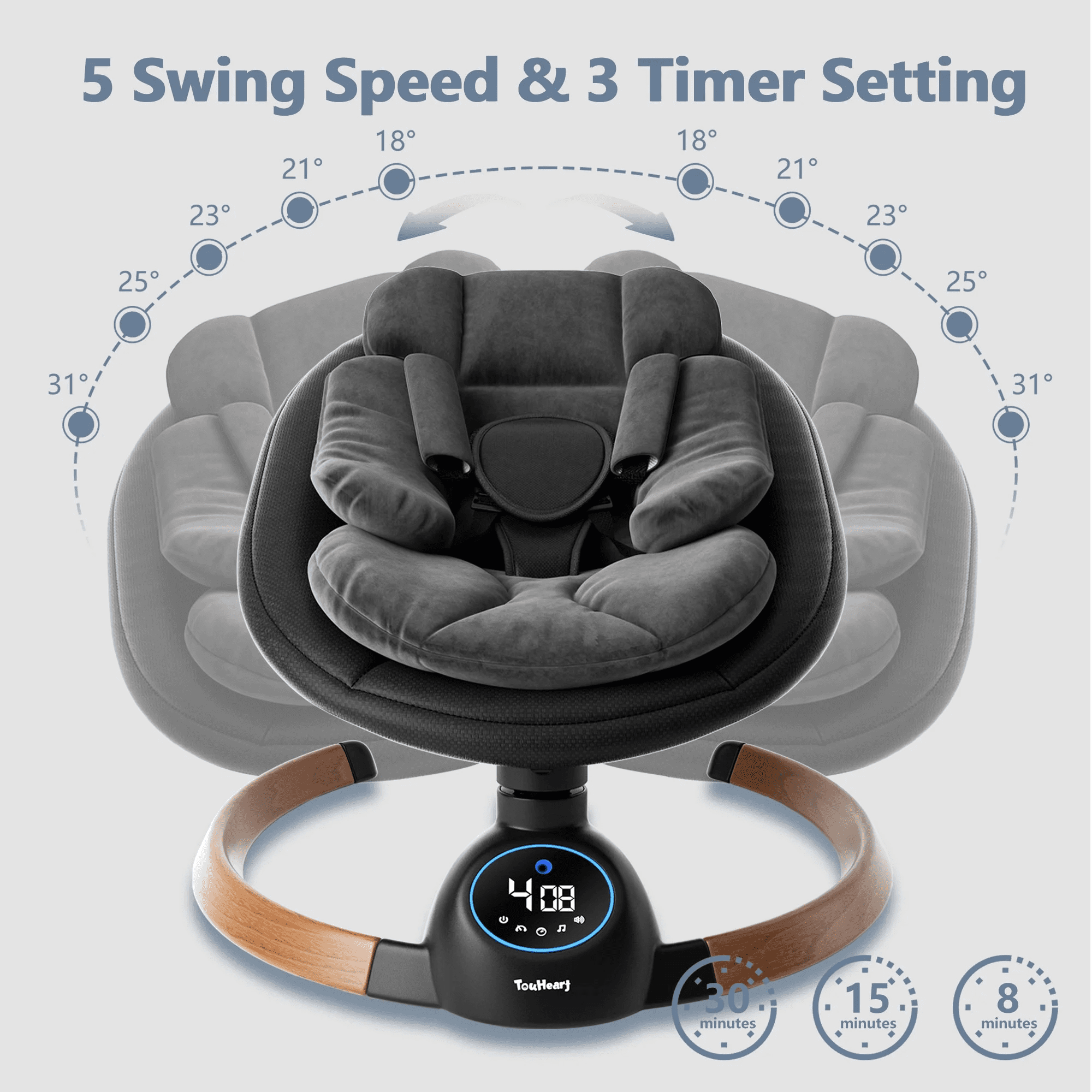 TouHeart Electric Baby Swing, Infant Rocker with Bluetooth & Remote,5 Speeds,10 Lullabies,3 Timing, Black