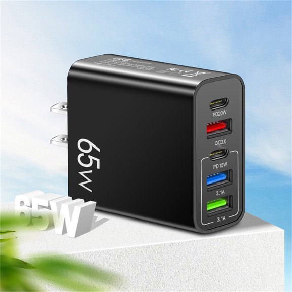 Uscallm 1Pcs Multi Port Fast Charger, Ultimate 5-Port GaN Fast Charger, Multi-device Charging Station For Home Office Travel, 65w PD QC 3.0 USB C Hub, Rapid Wall Charger Power Adapter