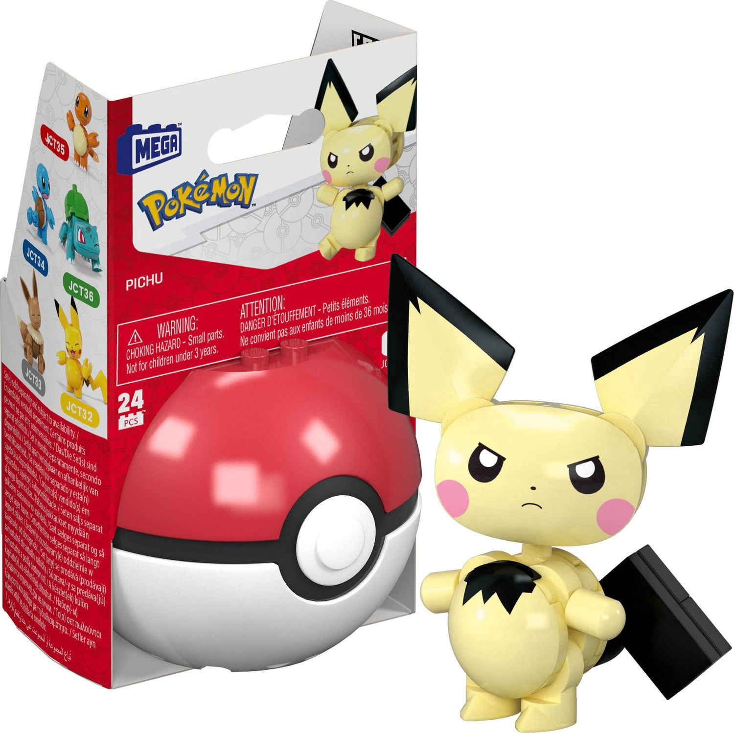 MEGA Pokémon Figurine articulée Pichu, Pokéball (24 pièces)