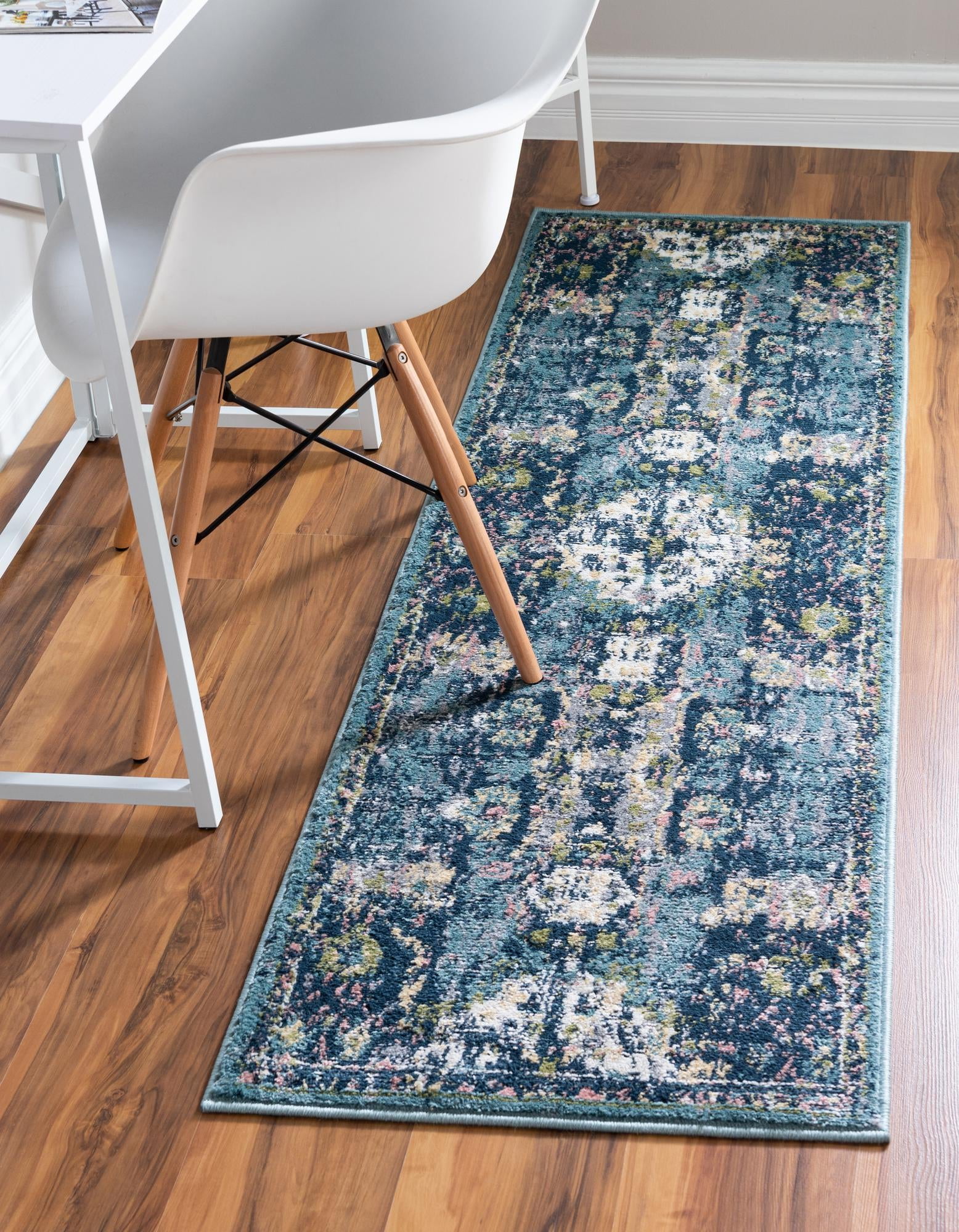 Charleston Collection Rug 6 Ft Runner Navy Blue LowPile Rug