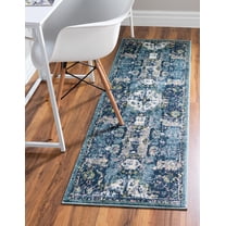 Rugs.com Charleston Collection Rug – 6 Ft Runner Navy Blue Low-Pile Rug Perfect For Hallways, Entryways