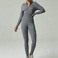 thumbnail image 4 of Bowake Women's Seamless Ribbed Long Sleeve Zip Front Sport Jumpsuit, Dark Gray, 4 of 4