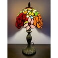 thumbnail image 2 of Tiffany Mini Table Lamp Red Orange Stained Glass Rose Flowers Pull Chain Switch LED Bulb Included for Living Room Bedroom Bedside 8" D*8" W*15" H, 2 of 6