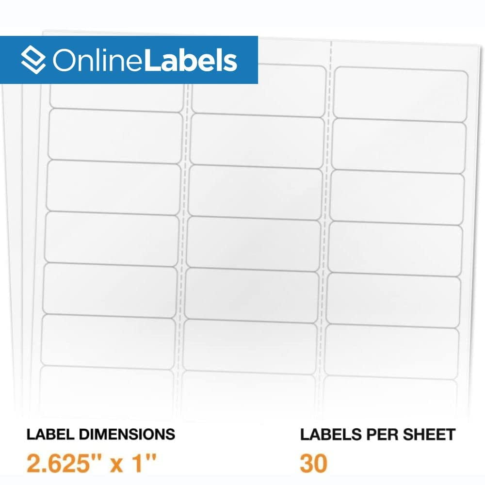 2.625 x 1 Waterproof Vinyl Address Labels (Laser Printers Only) - Pack of 3,000 Labels, 100 Sheet Pack - Online Labels
