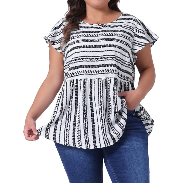 Blusa de talla grande para mujeres Agnes Orinda, con estampado floral bohemio, cuello redondo y mangas con volantes, 3X blanca