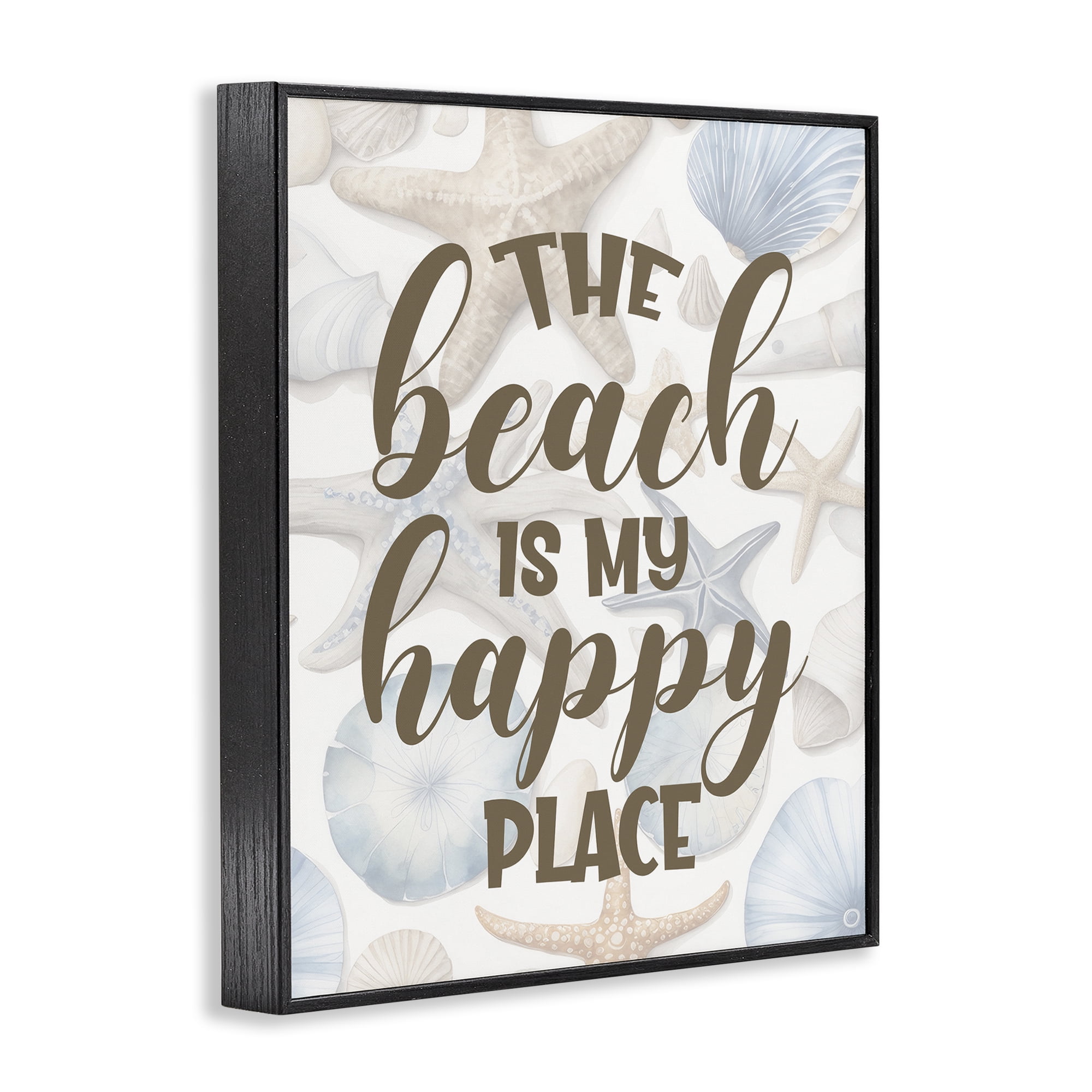 Stupell Industries Beach Happy Place Typography Painting Black Framed Art Print Wall Art, 24 x 30