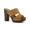 thumbnail image 1 of BLISSFUL STEP Women's Faux Suede Platform High Block Heel Slides Sandals Brown 9.5, 1 of 7