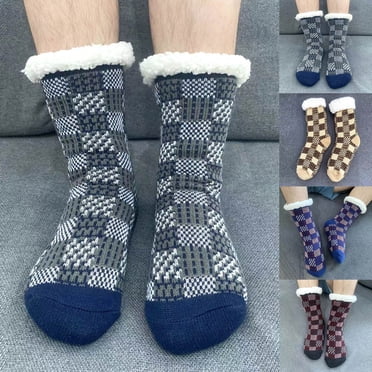 Baberdicy Men's Plush Slipper Socks, Non-Slip Cabin Warm Winter House Socks,Cyan Fits All – Gift Ready