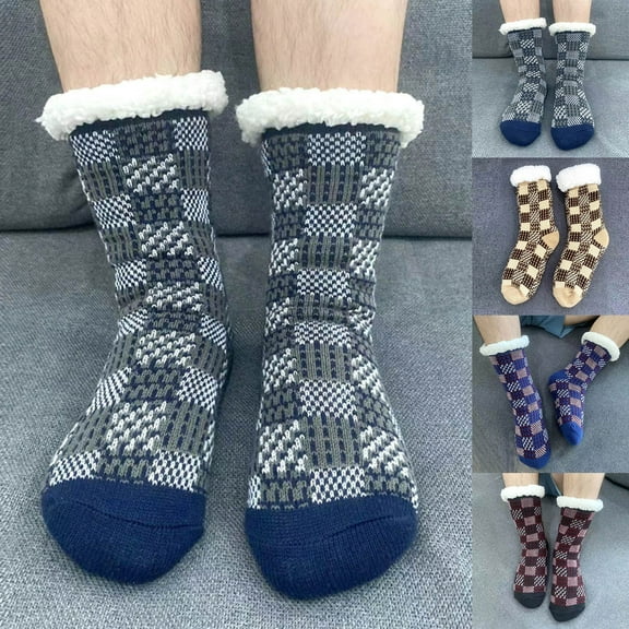 Baberdicy Men's Plush Slipper Socks, Non-Slip Cabin Warm Winter House Socks,Cyan Fits All – Gift Ready