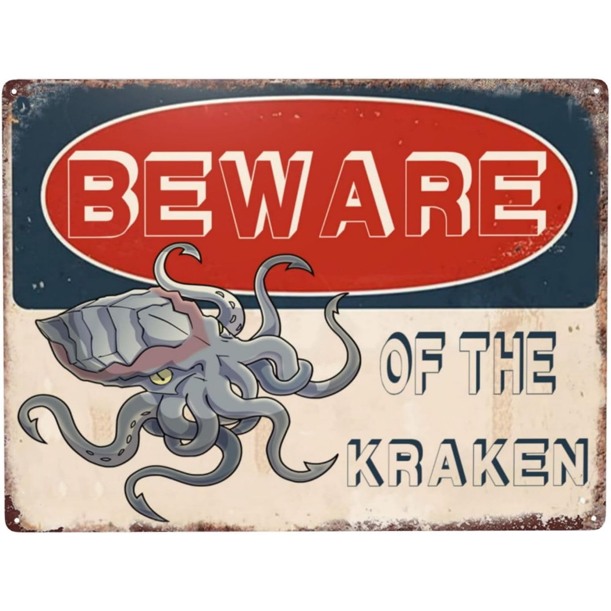 Beware Of The Kraken Metal Sign Warning Sign Safety Signs For Home Outdoor Garden 12"x8" Inches