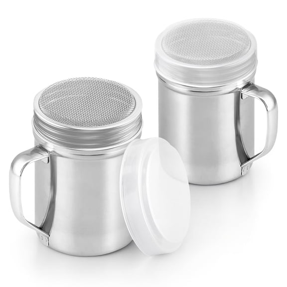 dykaae 2 Pack Powdered Sugar Shaker, Stainless Steel Fine Mesh Powder Shaker Cinnamon Shaker with Handle for Powdered Sugar and Cinnamon, Pepper, Coffee Powder