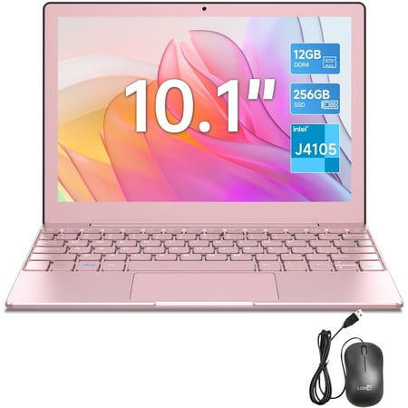 Metal Case Portable Business Mini Laptop Computer Office Travel & Students, 10 Inch Netbook Laptop - Intel J4125, 12GB RAM, 256GB SSD (Expandable), Windows 11, WiFi, Work small Laptop - Pink Laptop