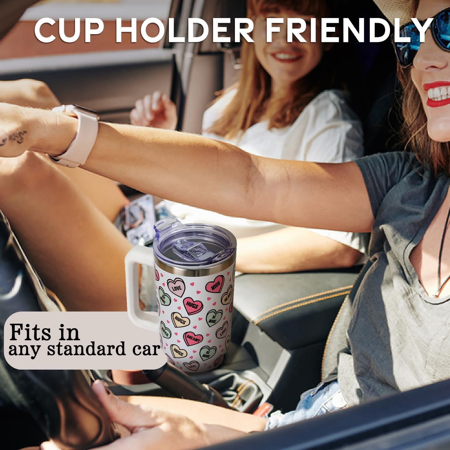 Valentines Day Gifts 40 oz Tumbler with Handle and Straw Lid,Cute Valentine''s Day Gift for Her Women Girlfriend Wife Love Hearts Vacuum Insulated Leak Proof Stainless Steel Coffee Cup Mug