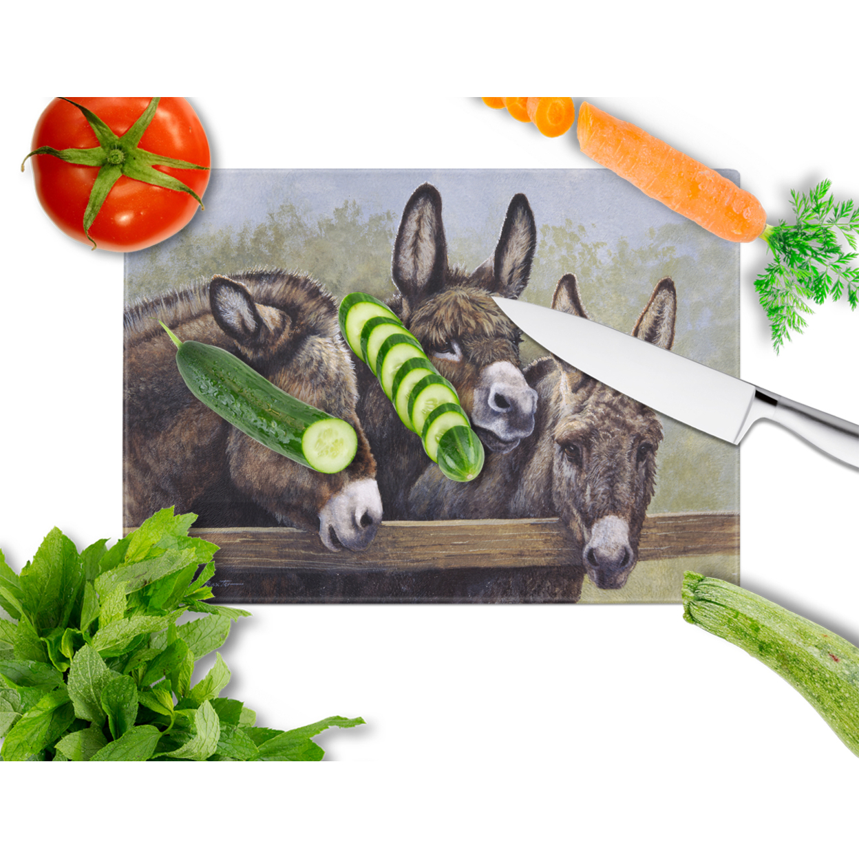 Caroline's Treasures BDBA0235LCB Donkeys by Daphne Baxter Glass Cutting Board Large, 12H x 16W, multicolor
