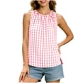 thumbnail image 2 of Karymi Womens T Shirts Gingham Sleeveless Tank Top, Casual Crinkle Checkered Blouse with Shoulder Tie, Loose‑Fit Layered Summer Vest Womens Summer Tops, 2 of 6