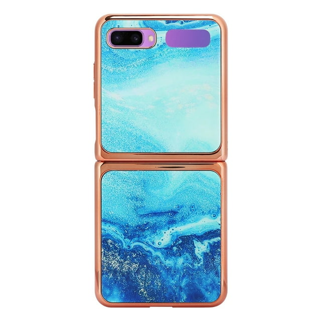 Funda de vidrio templado para teléfono móvil Funda protectora trasera Funda protectora para Galaxy Z Flip Azul