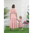 thumbnail image 6 of FYMNSI Mommy and Me Square Neck Dresses Solid Color Ruffled Maxi Dress with Pockets Cutout Waist Tiered Matching Outfits Pink (Mom 2XL), 6 of 12