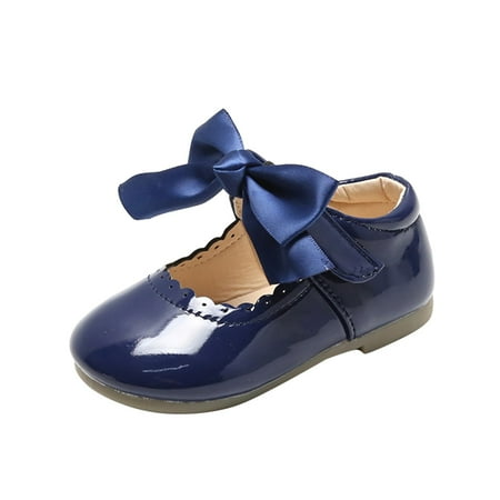 

TAIAOJING Girls Glitter Dress Shoes Summer And Autumn Boots Cute Flat Solid Color Round Head Ribbon Bow Hook Loop