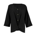 thumbnail image 4 of Inglocry Women's Linen Button Down T Shirts 3/4 Sleeve V Neck Tops Casual Summer Ladies Tees Roll Up Cotton Linen Shirt Black M, 4 of 6