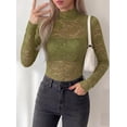thumbnail image 3 of PRETTYGARDEN Womens Lace Long Sleeve Top Mesh Sheer Blouses Mock Neck See Through Slim Fitted Tops Fall Fashion Clothes, 3 of 8