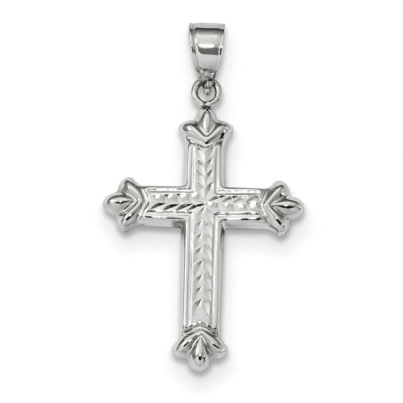 Finest Gold 14K White Gold Reversible Diamond-Cut Cross Pendant