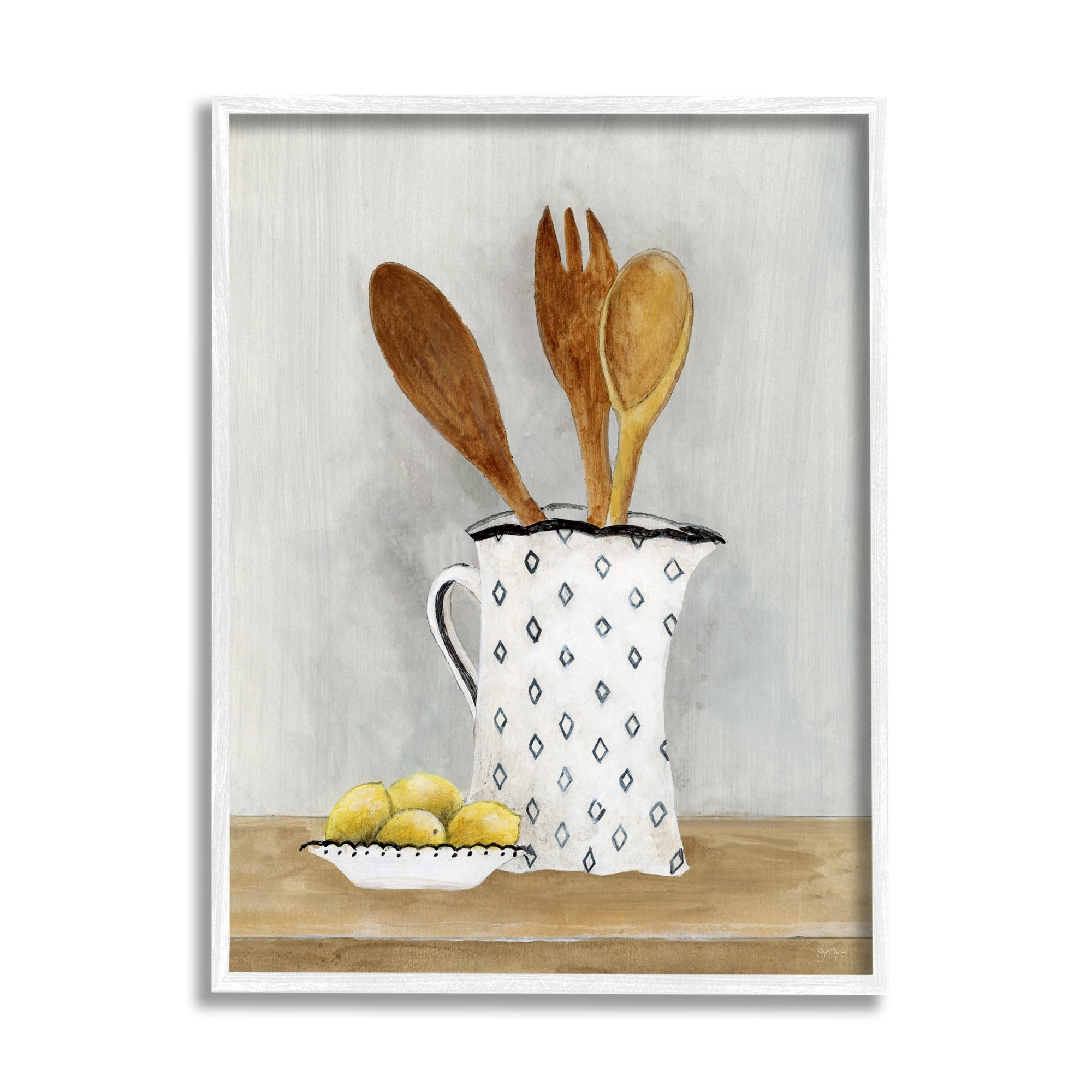 Stupell Industries Lemons & Utensils Kitchen Painting Food & Beverage Painting White Framed Art Print Wall Art
