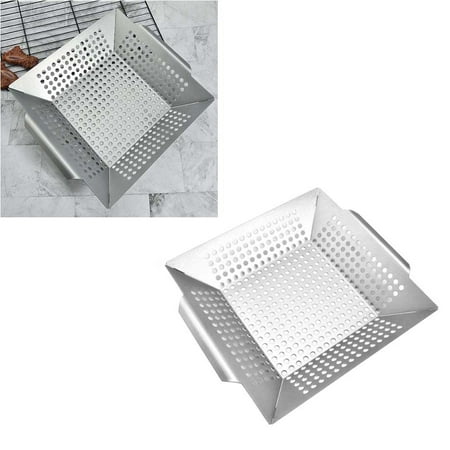 

403 Stainless Steel Barbecue Basket with Leaking Plate BBQ Drainer Multifunctional Drying Plate Fried Chicken Plates (Silver)