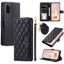 for Samsung Gaalxy S20 Wallet Case, Elegant PU Leather Shoulder Strap & Wrist Strap Kickstand Card Slots Magnetic Closure Full Body Protection Phone Case for Samsung Gaalxy S20, Black