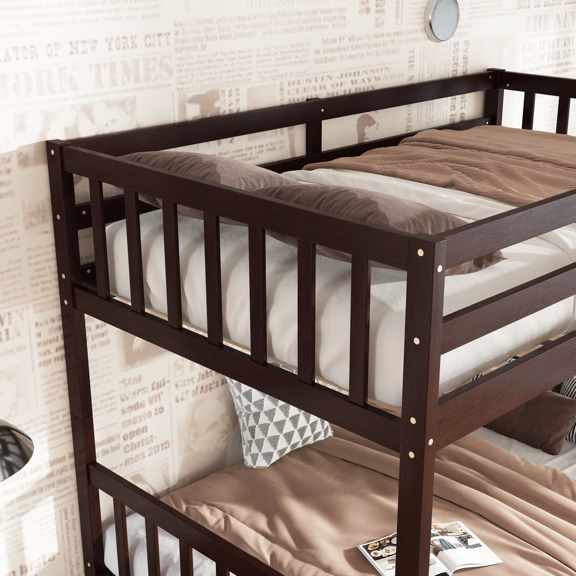 Sailvan Twin Over Twin Rubber Wood Bunk Bed with 2 Drawers, Convertible into 2 Twin Beds
