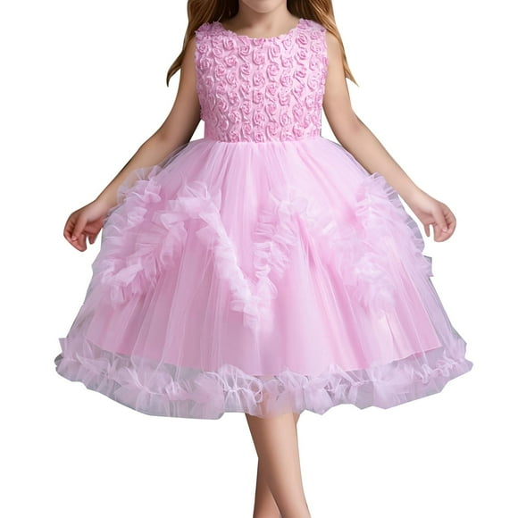 MIASHUI Girls Elegant Solid Color Puffy Dress with Irregular Mesh Lace Knee Length Skirt for Red,5-6Y