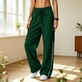 thumbnail image 3 of Womens High Waisted Wide Leg Cargo Sweatpants Baggy Y2K Striped Fleece Pants Elastic Waist Drawstring with Flap Pockets Streetwear Outfits, Army Green, L, 3 of 3
