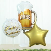 Efavormart Set Of 5 | White/Gold Round Happy Birthday Mylar Foil Helium Balloon Set, Cheers Beer Mug, Star Balloon Bouquet With Ribbon Birthday Party Decorations