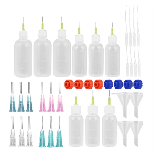 9 Frascos Aplicadores de Pegamento, Frascos Cuentagotas Exprimibles de 30 Ml, 50 Ml y 100 Ml con 20 Puntas de Aguja Romas, 8 Tapas y 4 Embudos