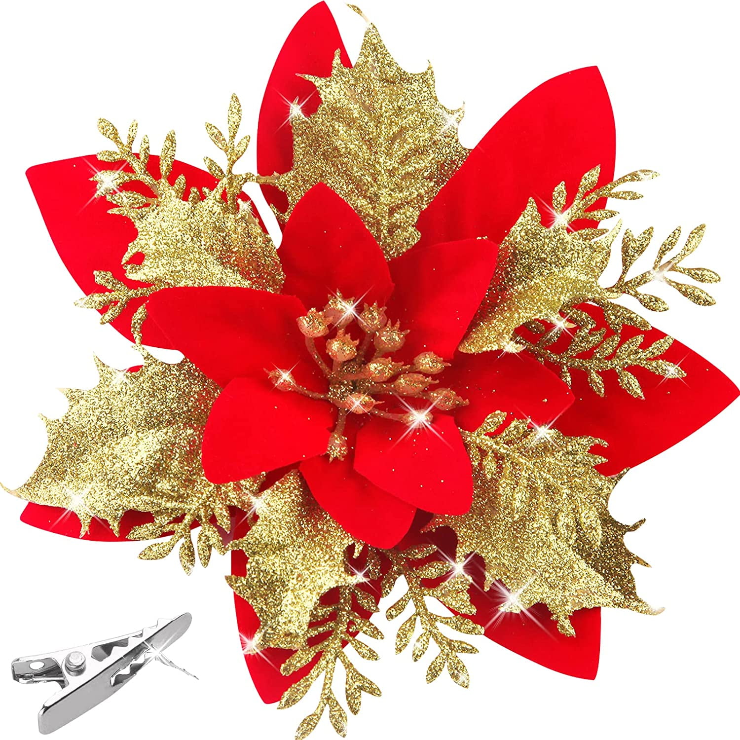 HAOSHICS 25 Pcs Poinsettias Artificial Christmas Flowers Decorations