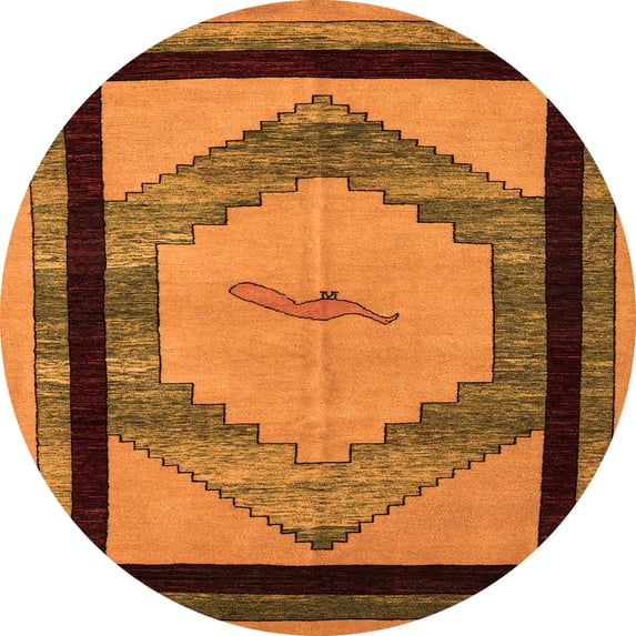 Ahgly Company Indoor Round Abstract Orange Modern Area Rugs, 6' Round