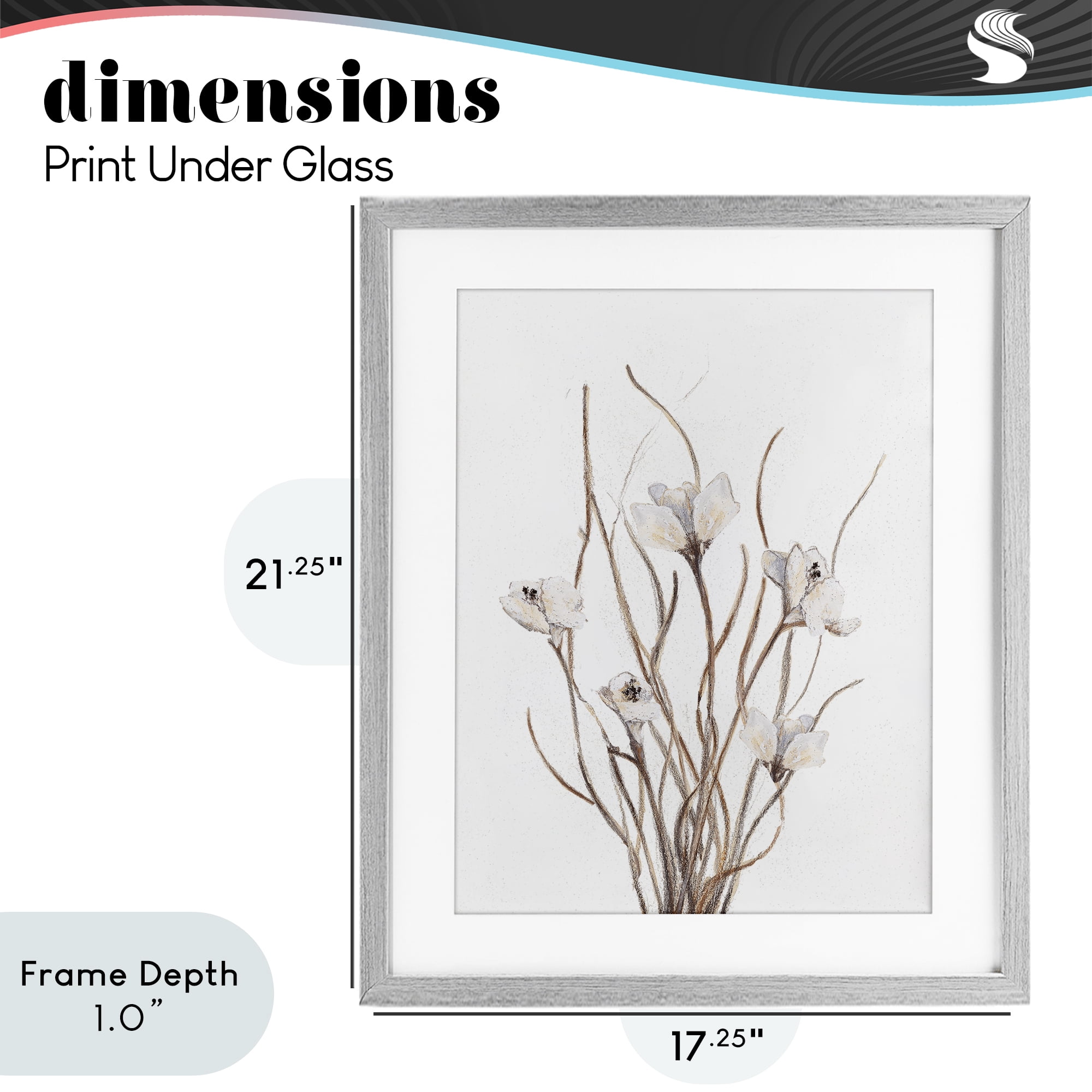 Stupell Industries Curly Floral Branches Gray Framed Print Under Glass, design by Lanie Loreth