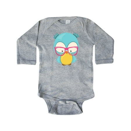 

Inktastic Hipster Owl Owl With Glasses Blue Owl Gift Baby Boy or Baby Girl Long Sleeve Bodysuit