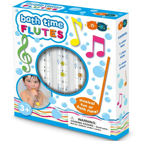 Buddy & Barney: Bath Time Water Flutes - 5 Colorful Toy Musical Instruments, Nursery Rhyme Music Sheets & Foam Holder, Floating Water-Tub Play, Kid 3 