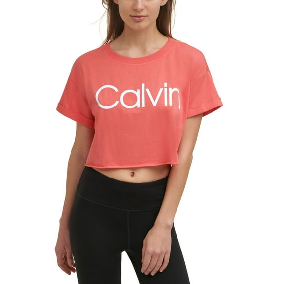 $39.50 Calvin Klein Women's Short Sleeve Rolled Cuff Cropped Top, Orange, 2XL