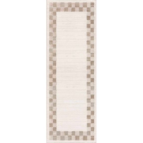 Boutique Rugs Azrika Modern Geometric Runner Rug - Machine Washable - Dark Brown, Beige, Dark Beige - 2'7" x 7'3" Runner
