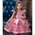 thumbnail image 2 of Filles Doux à Manches Courtes Robe d'Été Mode Brodé Grand Arc Taille Haute Enfants Princesse Robe, 2 of 5